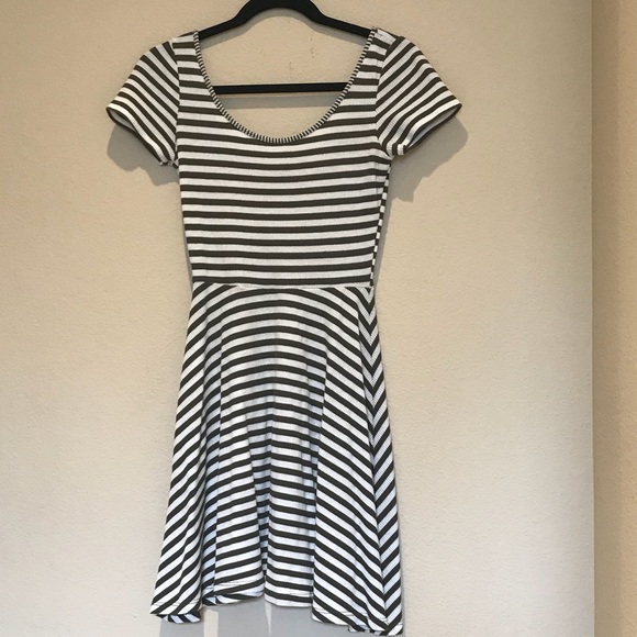 Dark (Forest) Green and White Striped Skater Dress - Picture 2 of 3